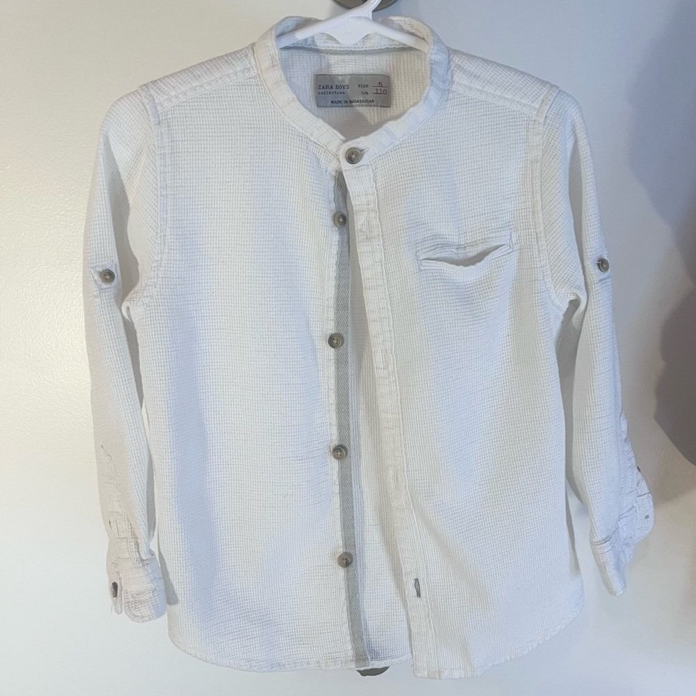 Boys Zara Band Collar Button Down Shirt